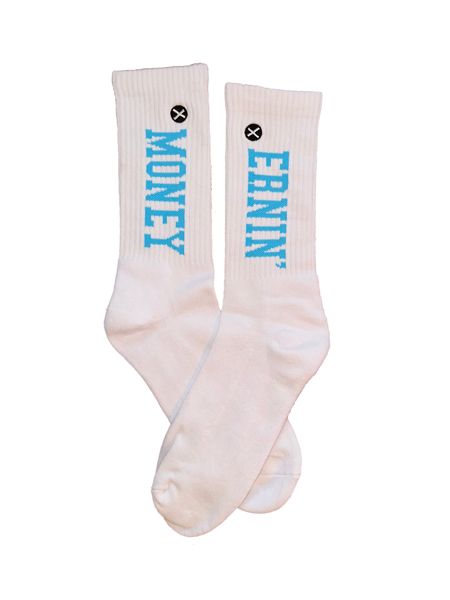 Money Ernin' Socks - White + Carolina Blue