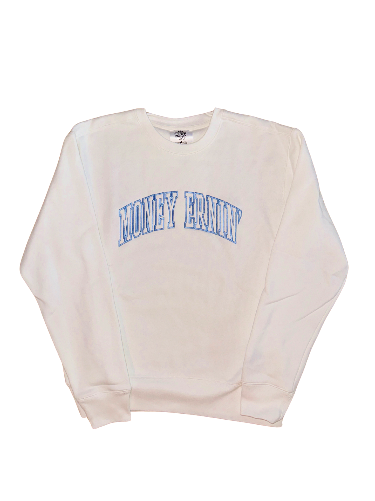 Money Ernin' Sweatshirt - White + Carolina Blue