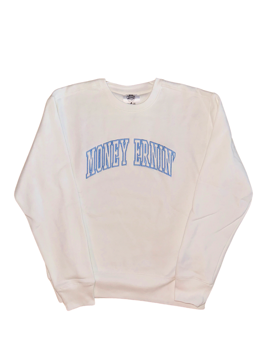 Money Ernin' Sweatshirt - White + Carolina Blue